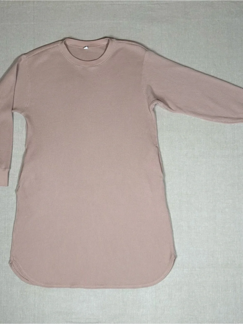 Uniqlo Waffle Crew Neck Long Sleeve Dress Size L‎ Pockets Loungewear Comfy Cozy